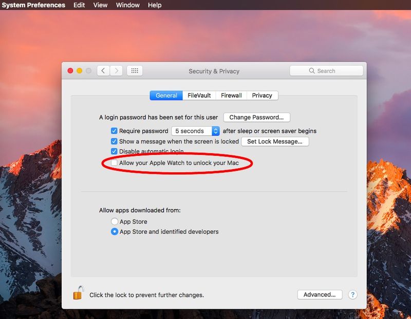 macOS Sierra Préférences Système Auto Unlock MAc capture d