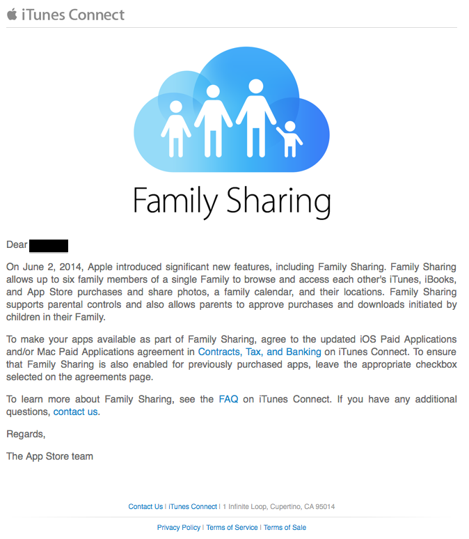E-mail Apple aux développeurs (iOS 8 Family Sharing)