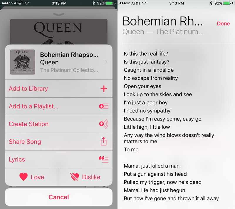 ios 10 music lyrics
