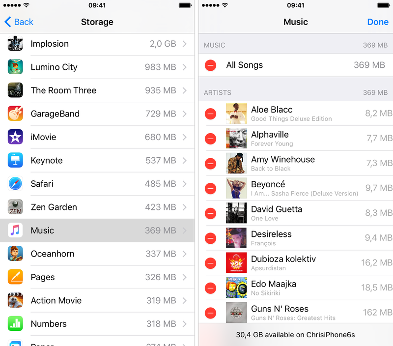iOS 9 Gérer le stockage iPhone capture d