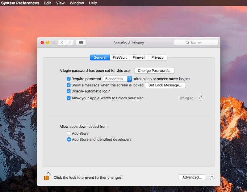 macOS Sierra Préférences Système Auto Unlock MAc capture d