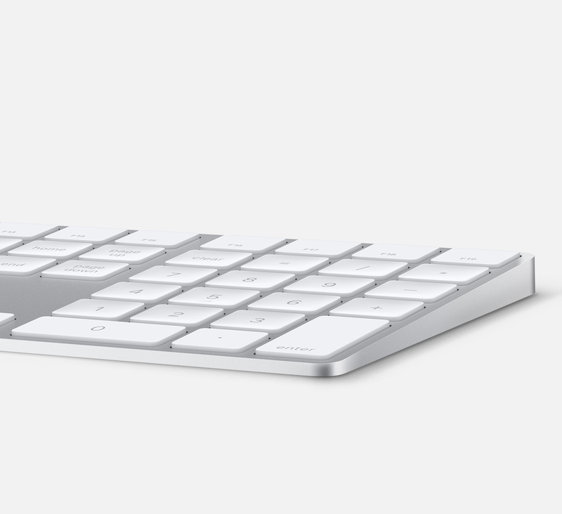 Marketing rendering showing an isometric view of the num pad section of Apple