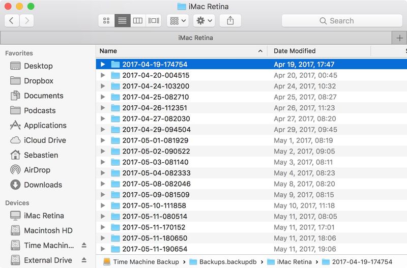 supprimer les anciennes sauvegardes Time Machine - sous-dossiers de recherche