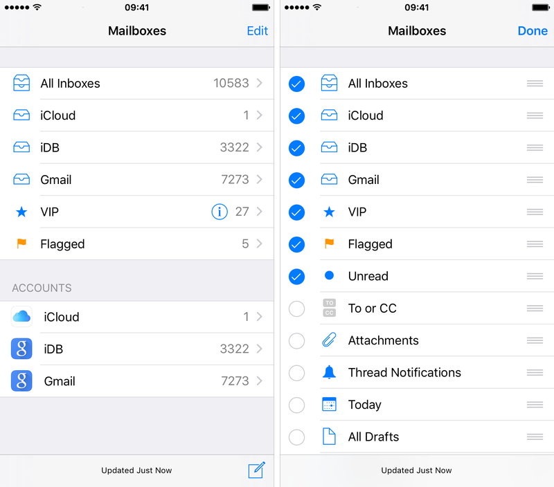 Mail iOS 9 show Unread mailbox iPhone screenshot 002