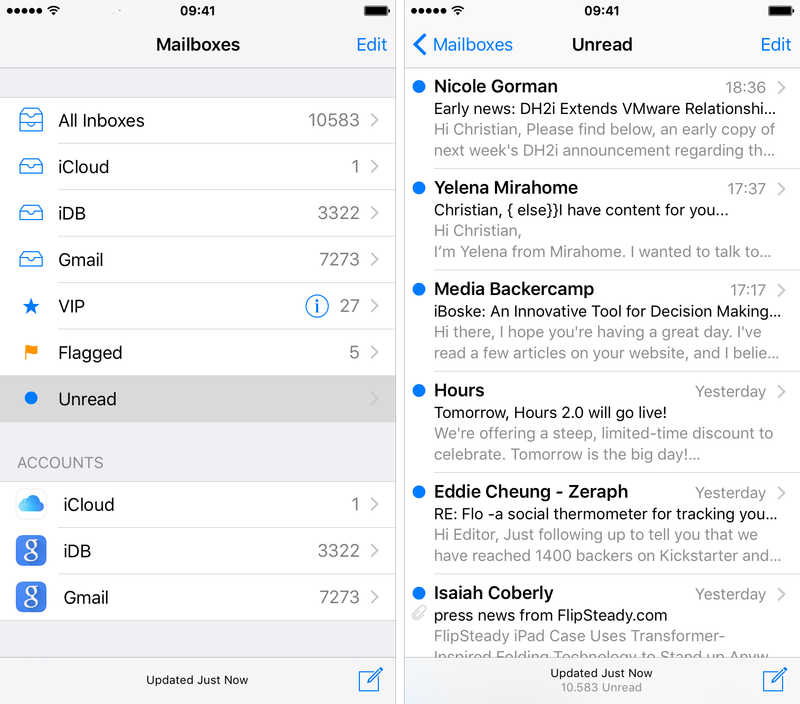Mail iOS 9 show Unread mailbox iPhone screenshot 003