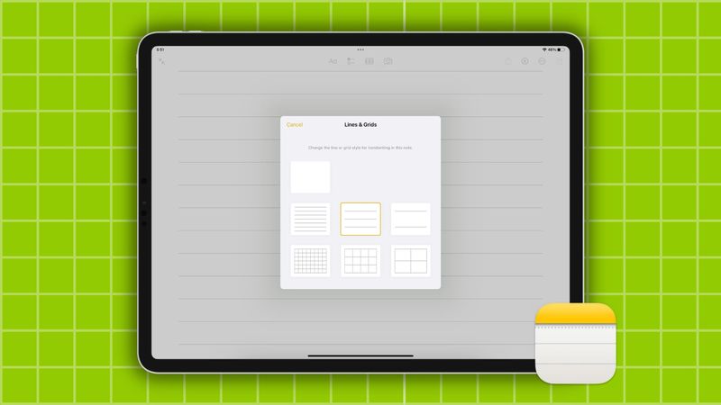 Lines and grids in the Notes app on iPad