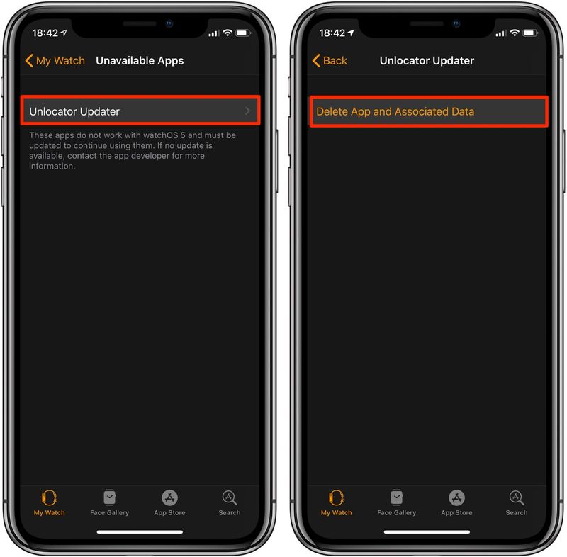 Legacy Apple Watch apps - You can delete a legacy app and its data at will