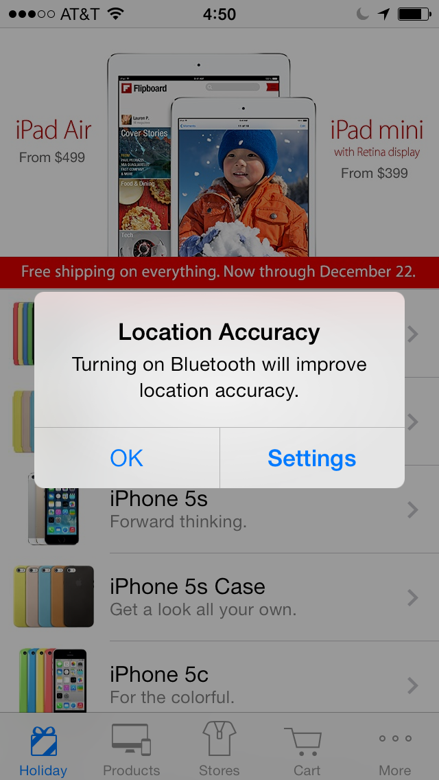 iBeacons Apple Store app (iPhone screenshot 002)