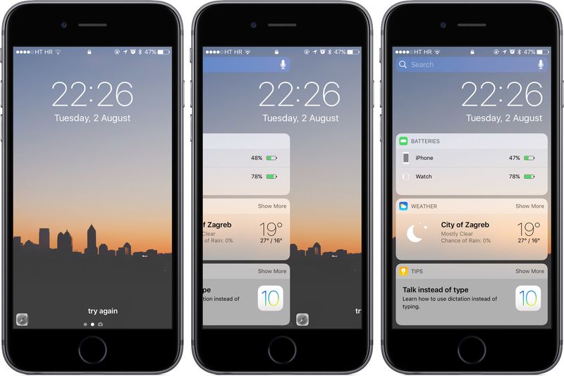 iOS 10 Widgets date espace gris capture d