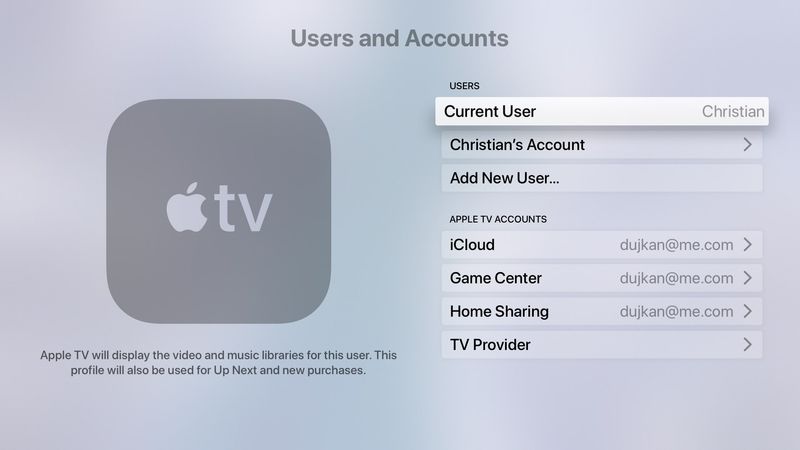 Plusieurs comptes Apple TV