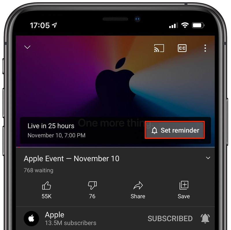 Watch Apple Silicon event - YouTube app