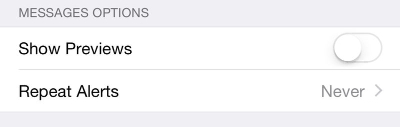 iOS 8.3 Messages Show Previews OFF