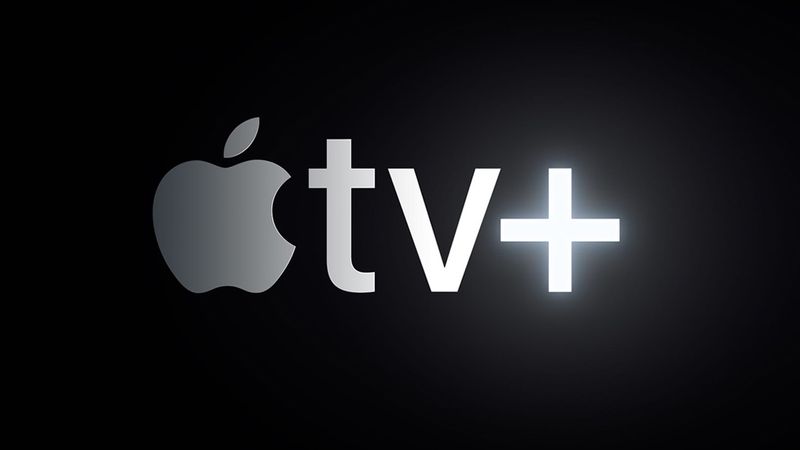 Glowing Apple TV+ logo set against an all-dark background