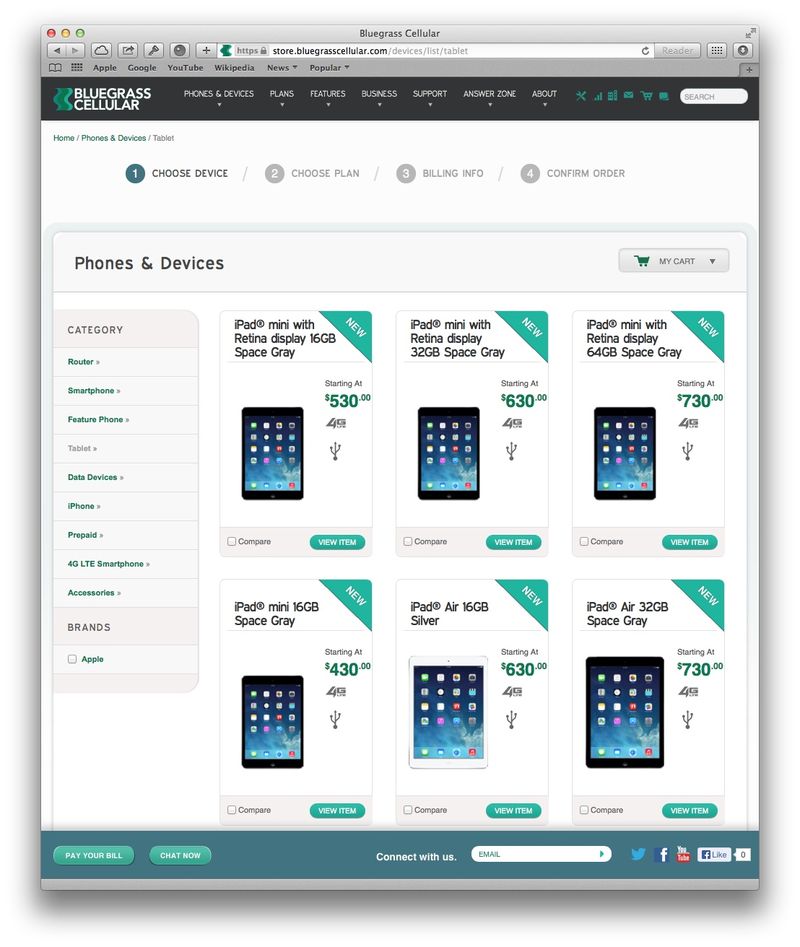 Bluegrass Cellular (iPad mini 2, Retina, Cellular, web store)