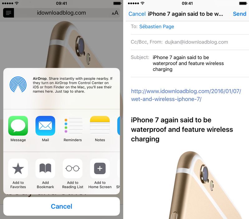Share article text via email with Safari