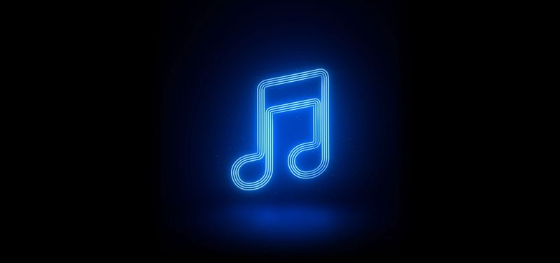 A blue Apple Music icon set against a black background