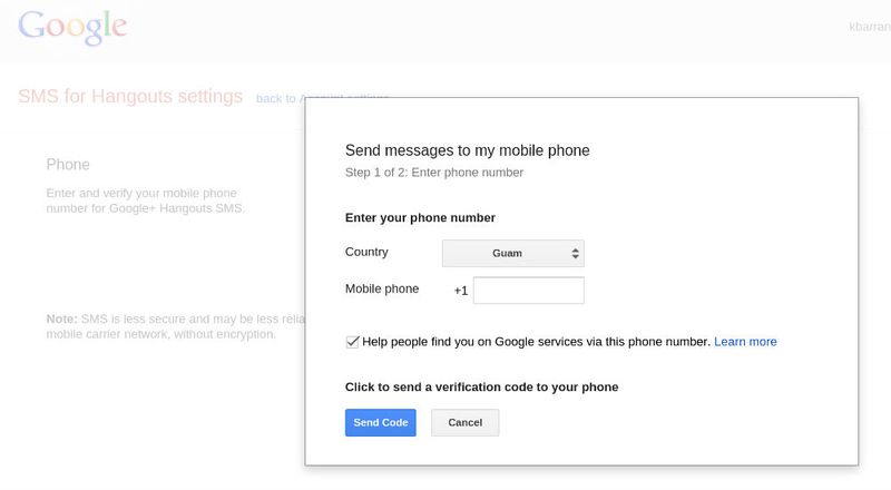 Google Account (SMS for Hangouts)