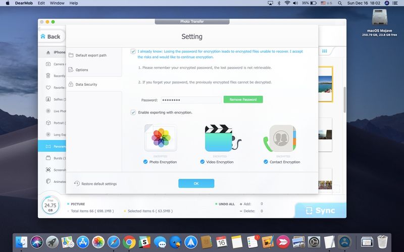 Encrypt iPhone photos with DearMob iPhone Manager