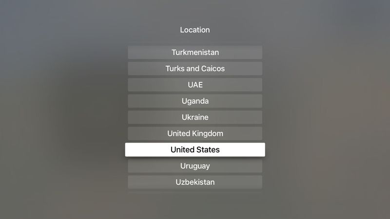 Paramètres tvOS iTunes et App Stores Emplacement Apple TV capture d