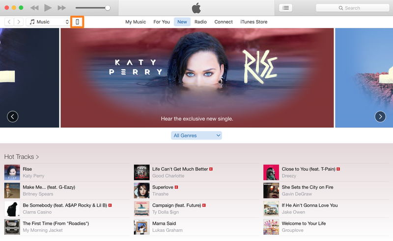 Appareil iTunes en haut à gauche