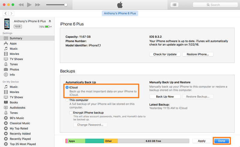 Sauvegarde iPhone sur iCloud à la place