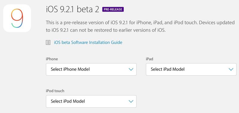 iOS 9.2.1 beta 2 update