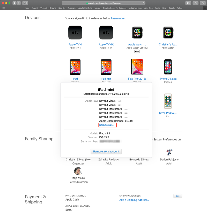 Supprimer toutes les cartes Apple Pay désactivées