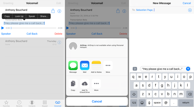 partager la transcription de la messagerie vocale iPhone