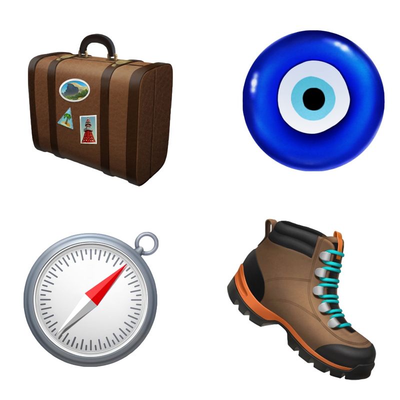Bagages, bottes et boussole emoji pour iPhone