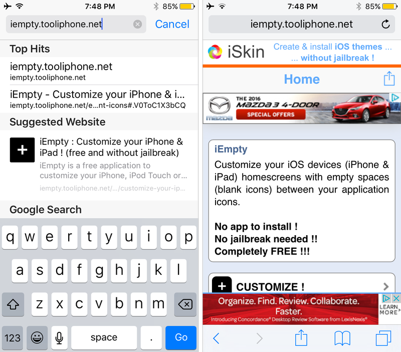 iEmpty website in Safari app