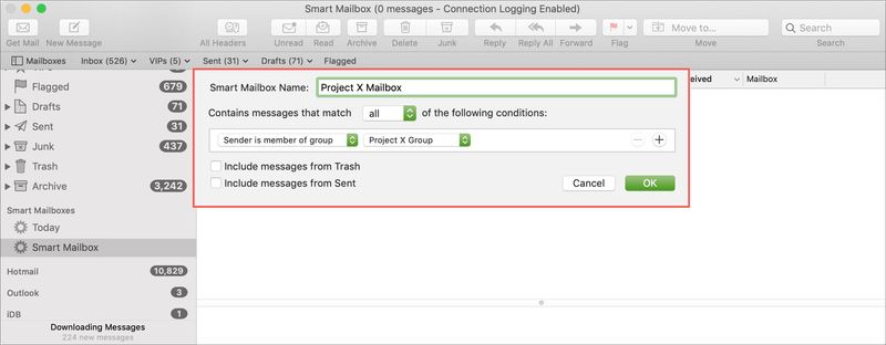 Created Smart Mailbox in Mail on Mac