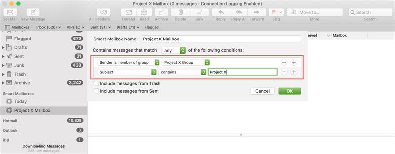 Add Conditions Smart Mailbox in Mail on Mac