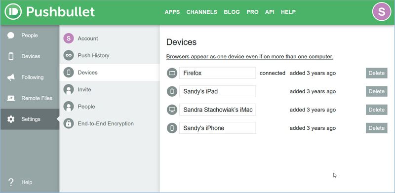 Pushbullet Devices Web