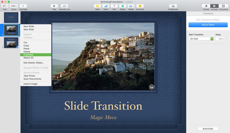 Keynote Magic Move Duplicate Slide