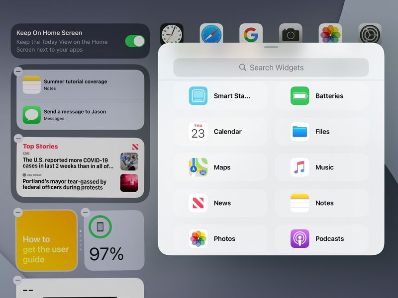 Widget Gallery iPad Home Screen