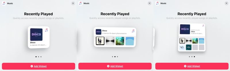 Widget Gallery Music Sizes iPad
