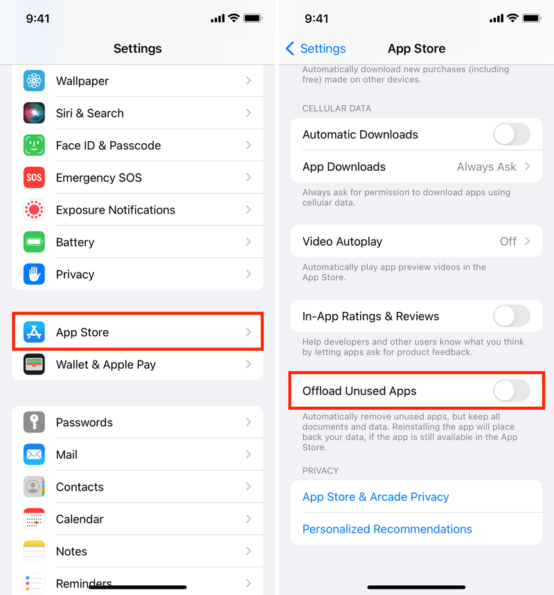Désactiver le déchargement des applications inutilisées sur iPhone