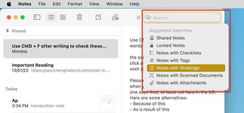 Notes with Drawings, Scanned Documents, Attachments on Mac