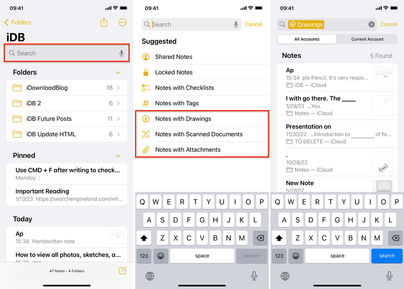 Notes with Drawings, Scanned Documents, Attachments in Notes app on iPhone