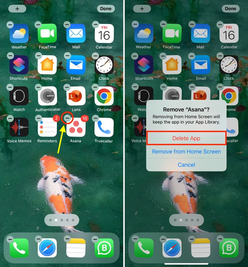 Appuyez sur le bouton moins et supprimez l