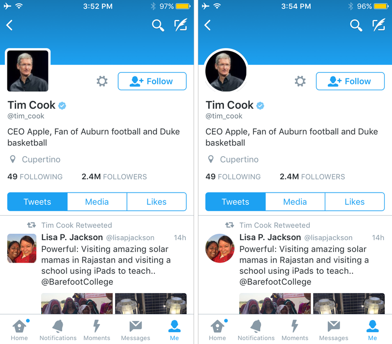 Images de profil rondes sur Twitter