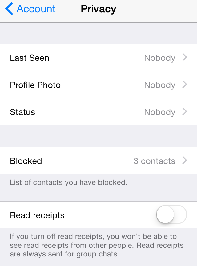 disable read receipts on WhatsApp