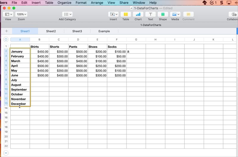 Glisser automatiquement vers le bas dans Numbers sur Mac