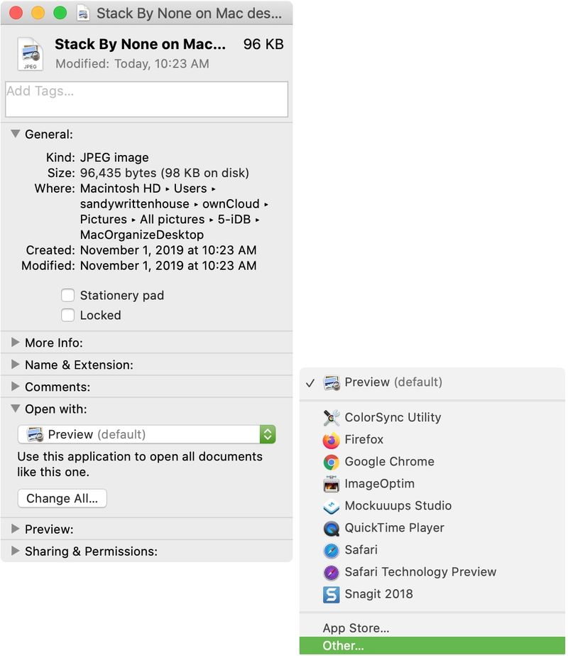 Get Info Open With Other on Mac