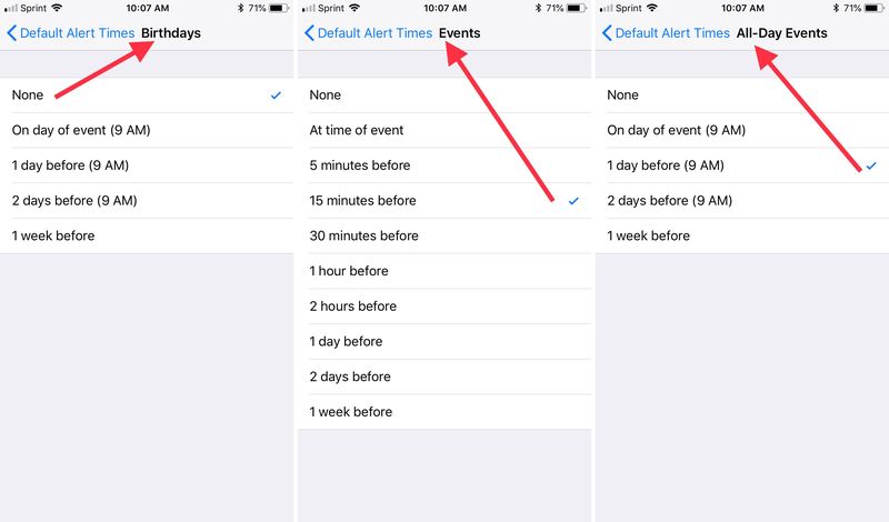 Change iPhone Calendar Alert Times