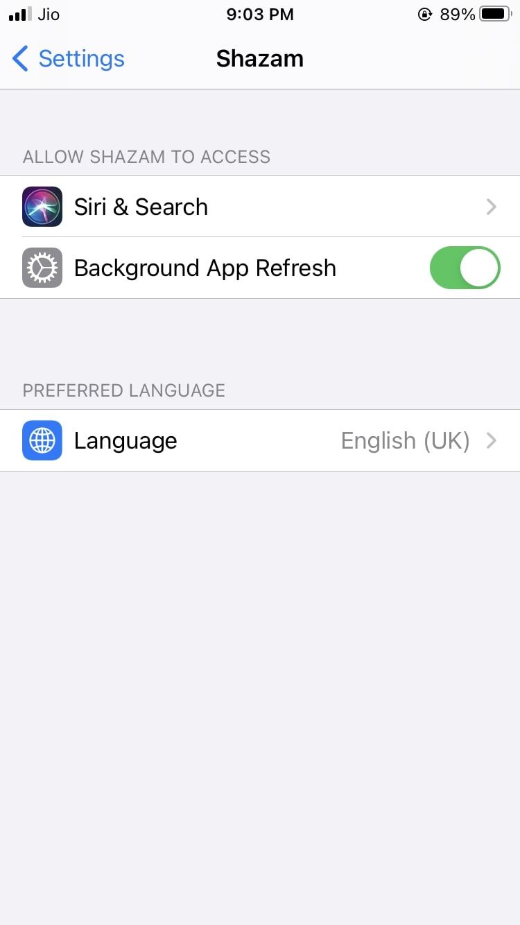 Paramètre de langue Shazam