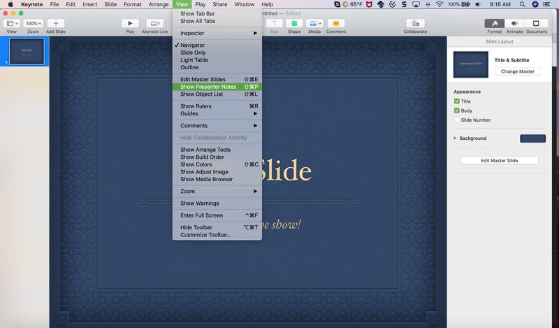 Keynote sur Mac Afficher les notes du présentateur