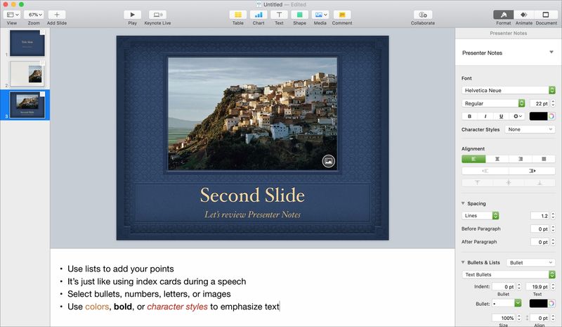 Keynote sur les notes du présentateur au format Mac
