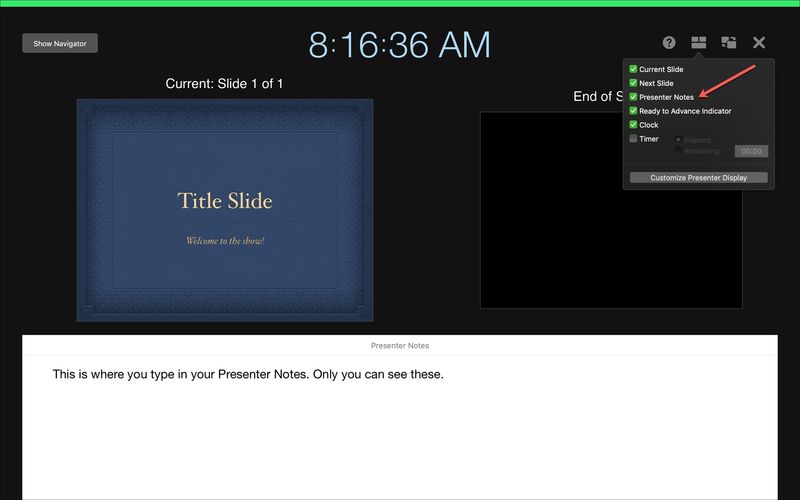 Keynote sur Mac Afficher les notes