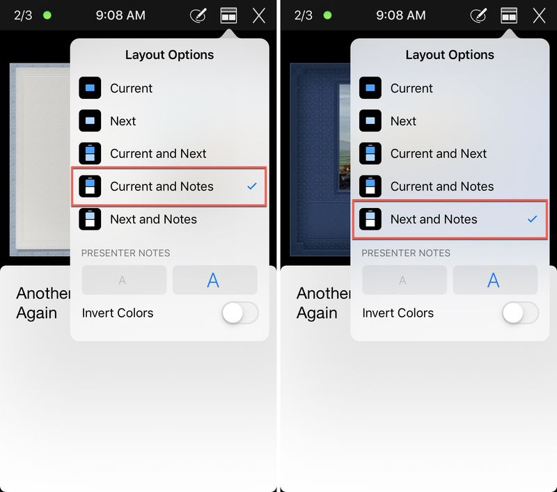 Keynote sur iPhone Afficher les notes